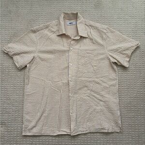 Men’s Light Beige Striped Casual Button Down Shirt